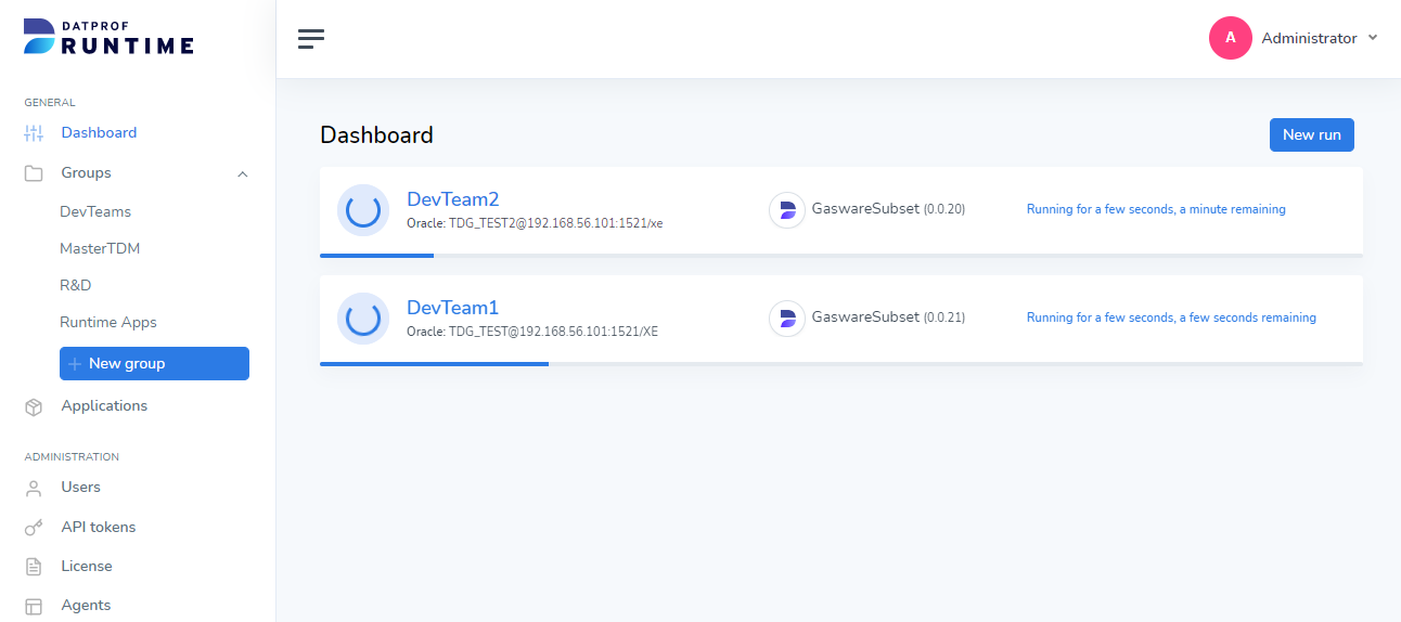 DATPROF Runtime Dashboard Running applications.png