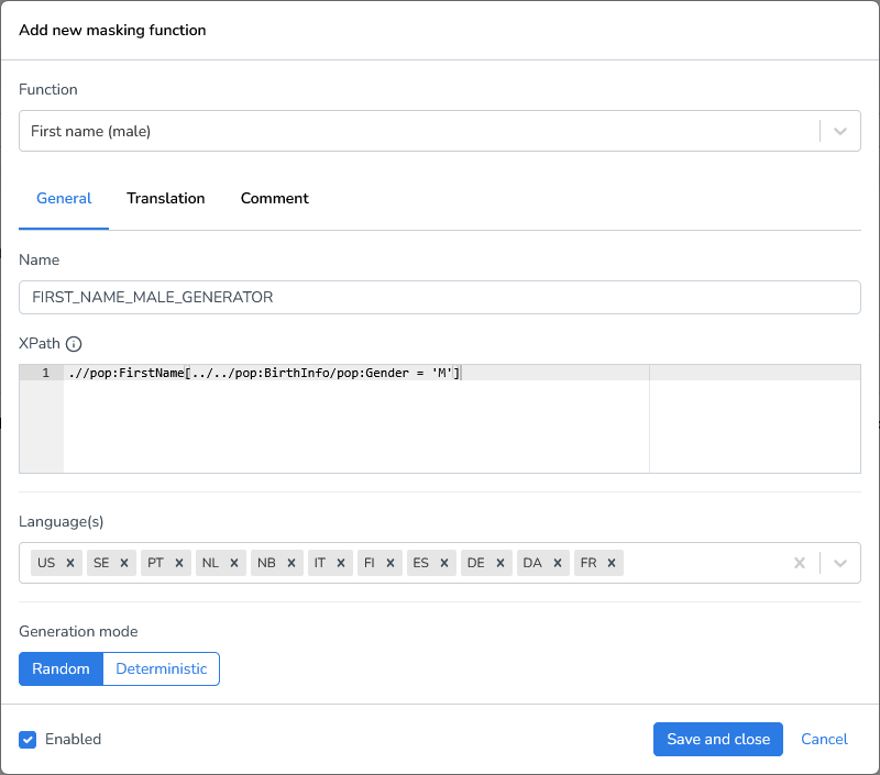 DATPROF Runtime FIle Masking XML First Name Male Generator Function.png
